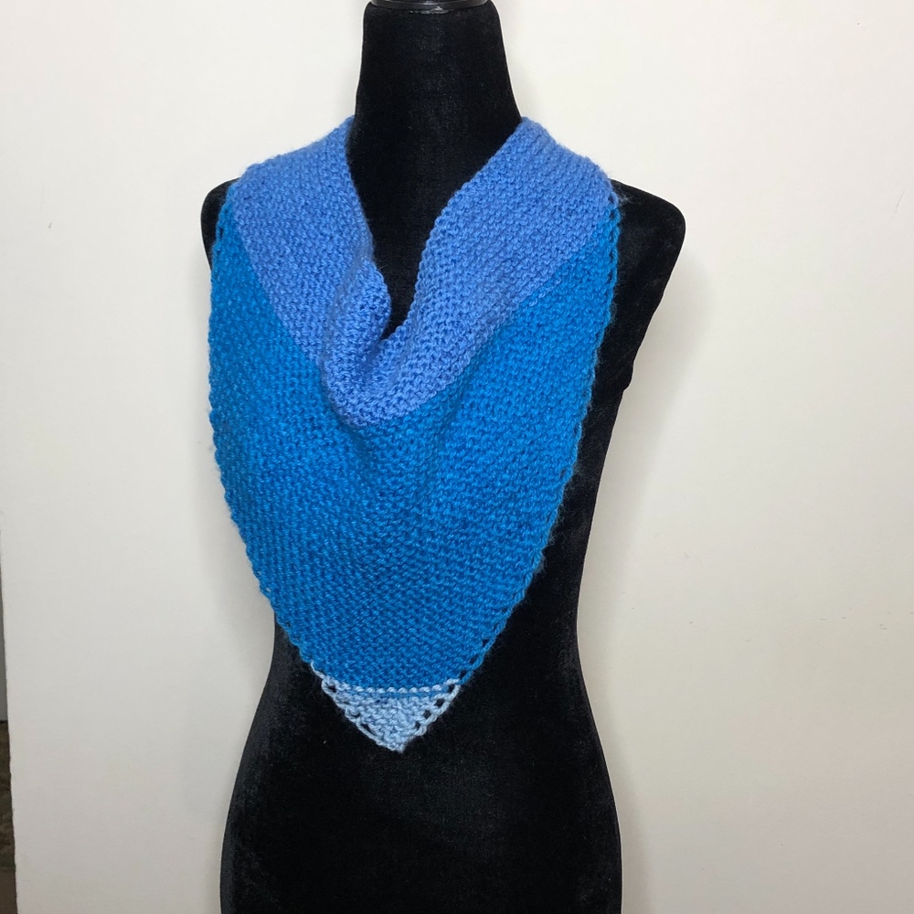 Handmade Simply Hand Knit ~ Blue Triangle Scarf
